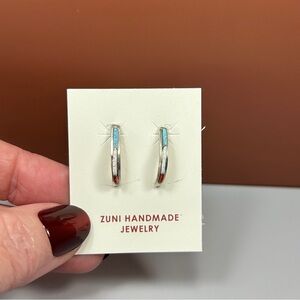 Zuni Inlay Multi Stone Crescent Hoop Earrings